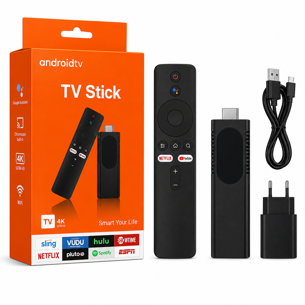Android TV Stick 4K UHD 2GB RAM + 16GB ROM Google Play & Voice Remote Android TV Stick 4K UHD 2GB RAM + 16GB ROM Google Play & Voice Remote