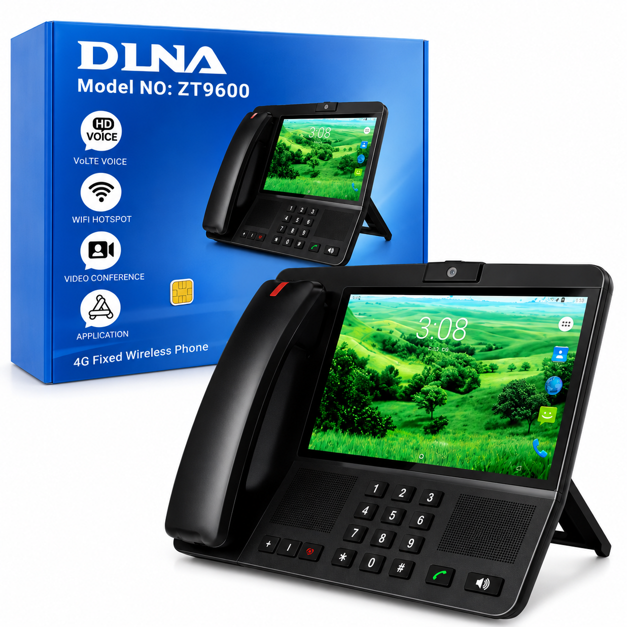 DLNA ZT9600 Android 11 4G Fixed Wireless Phone with 8 IPS Display, 4GB RAM & 64GB ROM