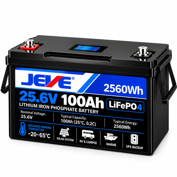 JEVE 25.6V 100Ah LiFePO4 Battery – 2560Wh