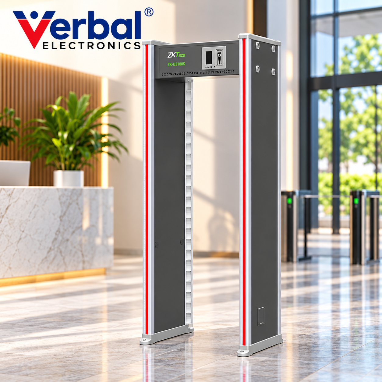 Modern ZKTeco Security Gate in Lobby ZKTeco ZK-D2180S 18 Zone Walk Through Metal Detector with LCD Display - Image 1