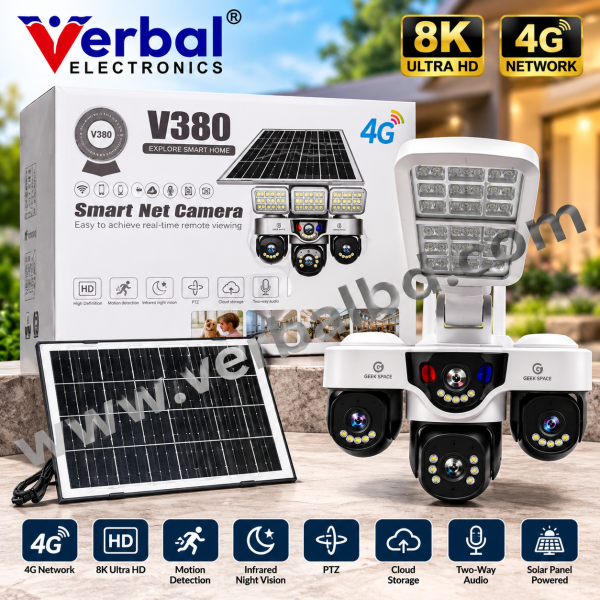 Solar WiFi Security Camera with 3 Lenses, 360° Pan & Tilt, Motion Detection & LED Floodlight