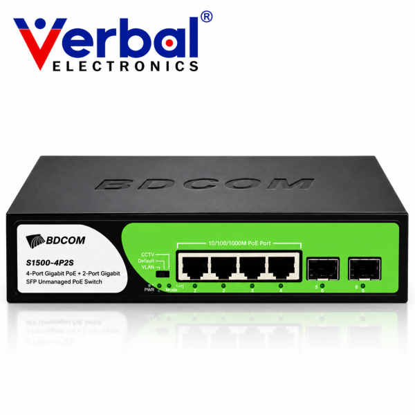 BDCOM S1500-4P2S 4-Port Gigabit PoE+ Switch with 2 SFP
